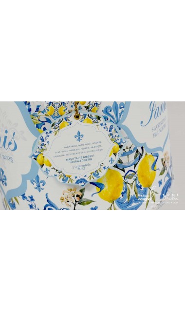 Trusou botez mediteranean inspiratie italia Capri Sorrento cu lamai si faianta alb cu albastru Italian Boy 20